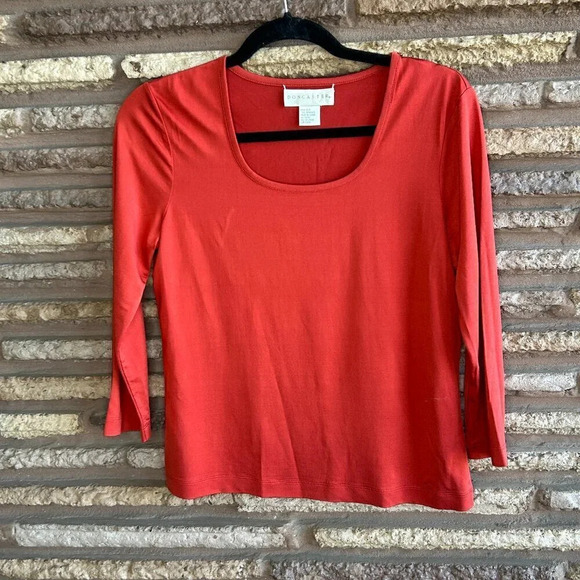 Doncaster Soft Burnt Red Scoop Neck Silk Blend Lightweight Sweater Size Small - Picture 1 of 3